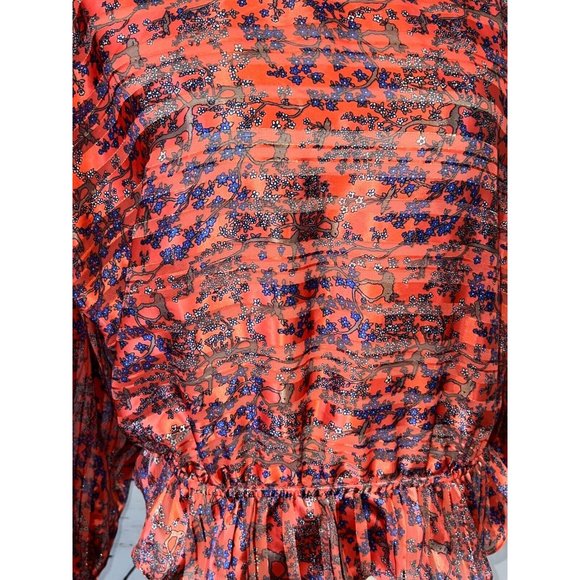 Free People Small Blouse Paisley Metallic Stripe Shirt Boho Hippie Peplum - Picture 2 of 10